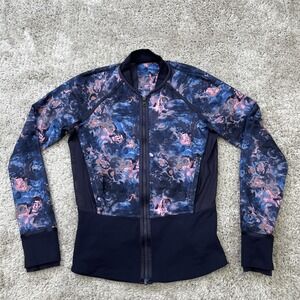Lululemon Jacket Womens 6 Blue Pink Floral Mesh Define Full Zip Yoga Activewear